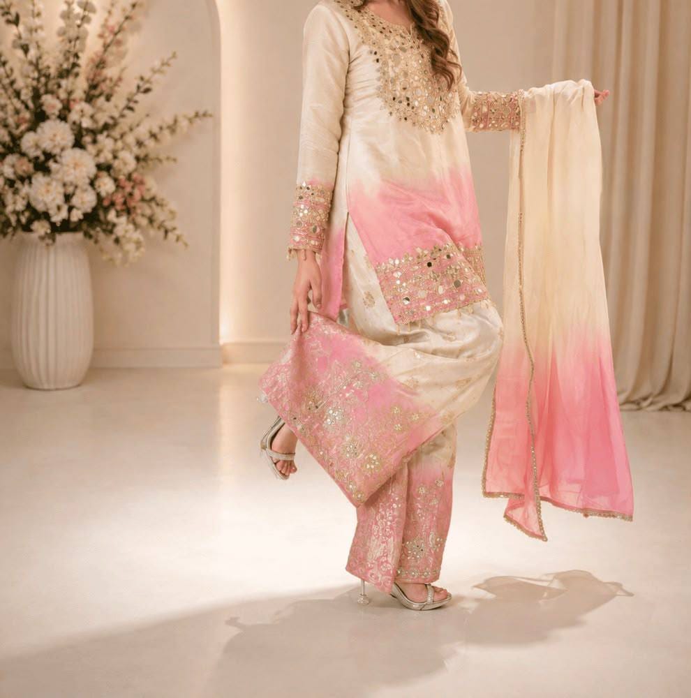 Real mirror embroided worked TOP with PLAZZO & DUPATTA