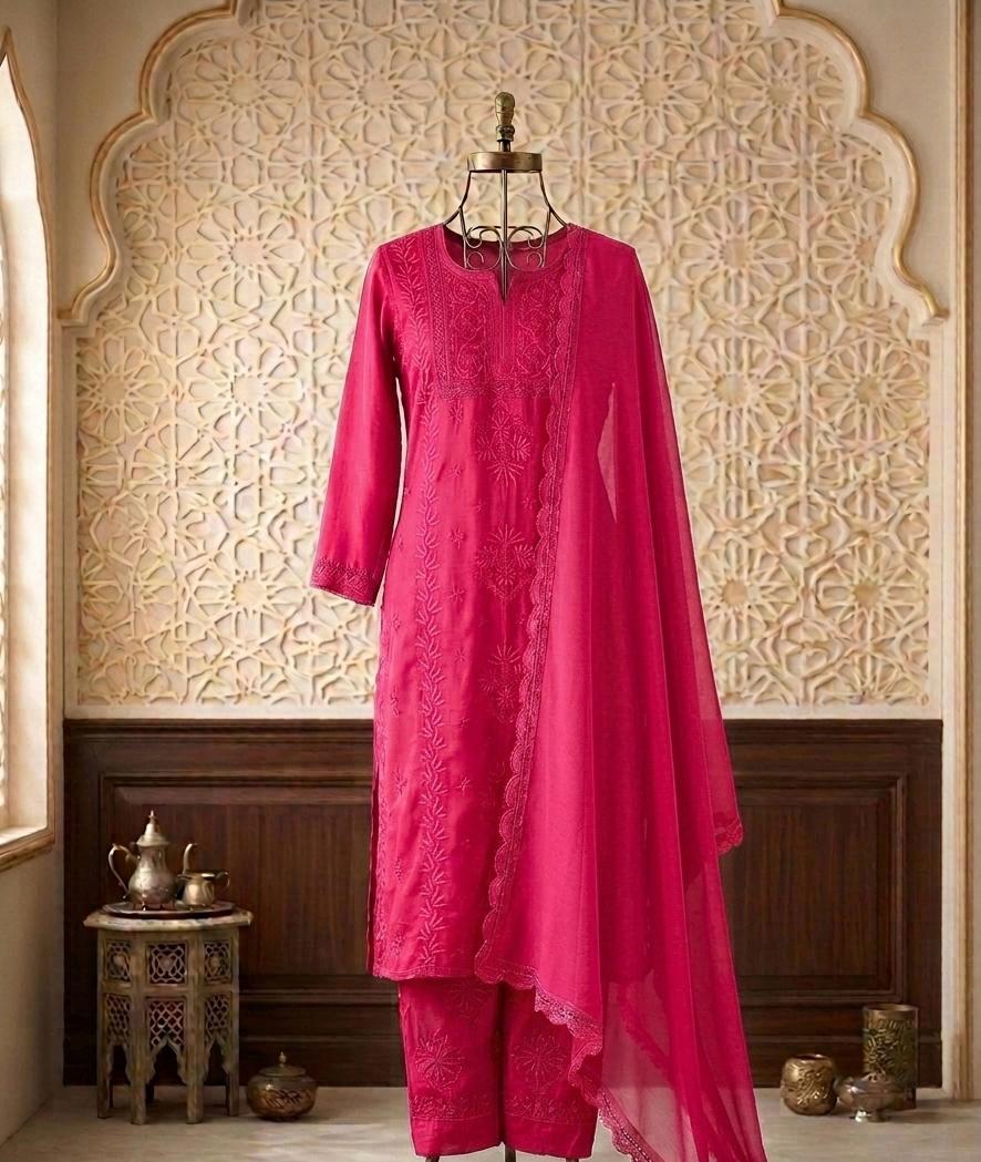 Premium Modal Satin Kurti Pant Set with Dupatta
