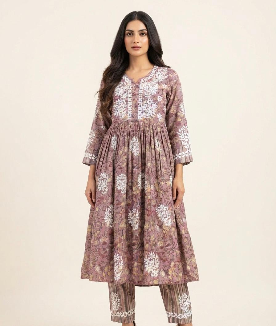 NIRAALO Chikankari Frock & Pant Set