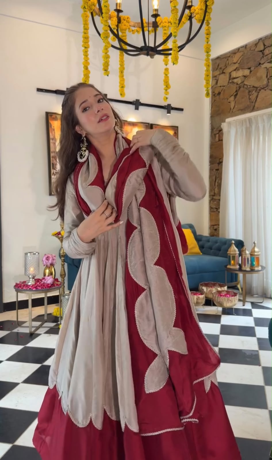 Anarkali Gown ,Dupatta & Plazzo Set