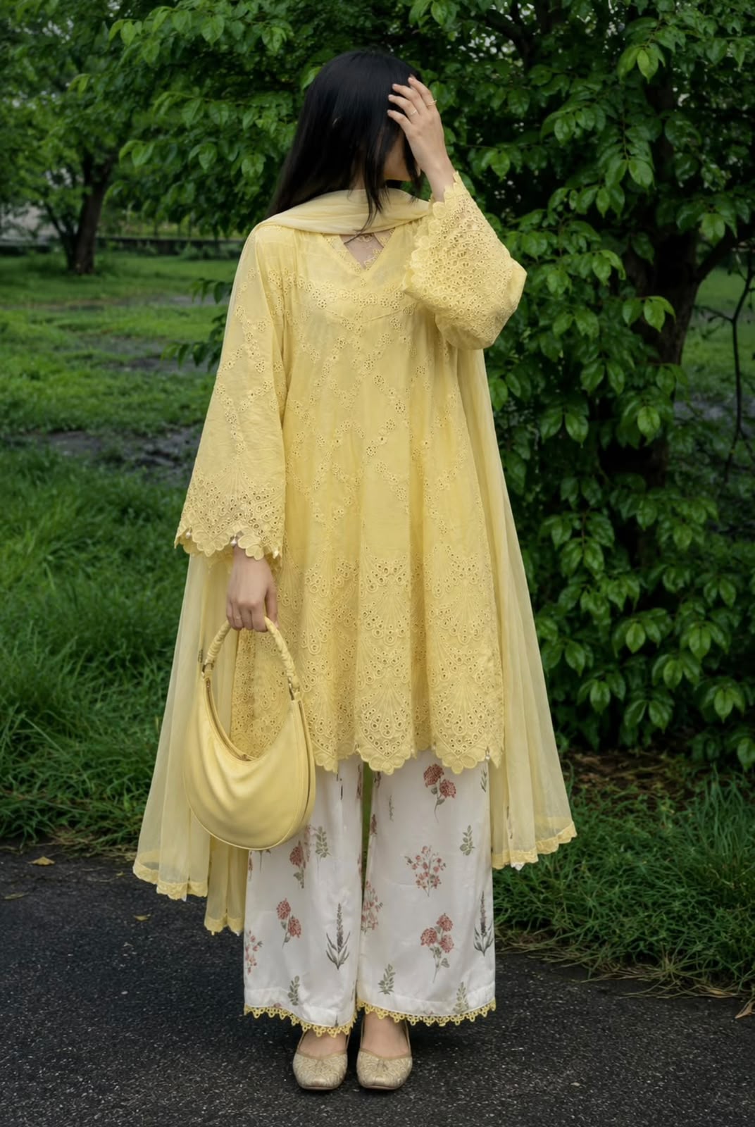 Printed Cambric Cotton Top Palazzo With Dupatta set