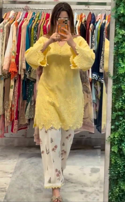 Printed Cambric Cotton Top Palazzo With Dupatta set